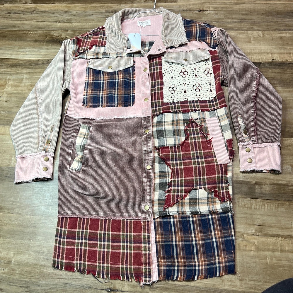 Oli &Hali Washed Patchwork Star Corduroy Jacket S – Plaid Flannel Boho Shacket R - Picture 5 of 16